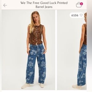 Free People Blue Floral Boyfriend Jeans